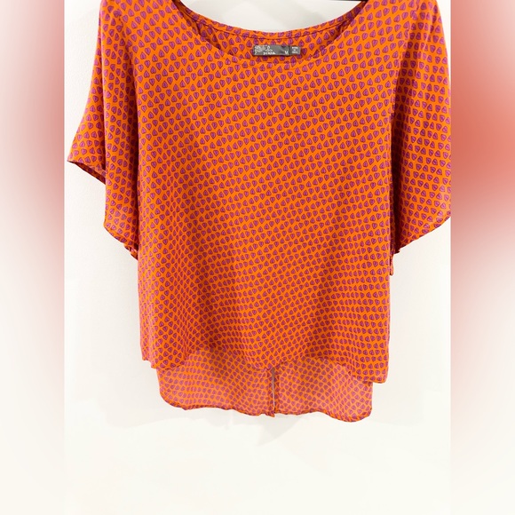 Prana ‘Emmi’ Women’s High- Low Printed Short Sleeve Blouse Orange Size Medium - Picture 5 of 7
